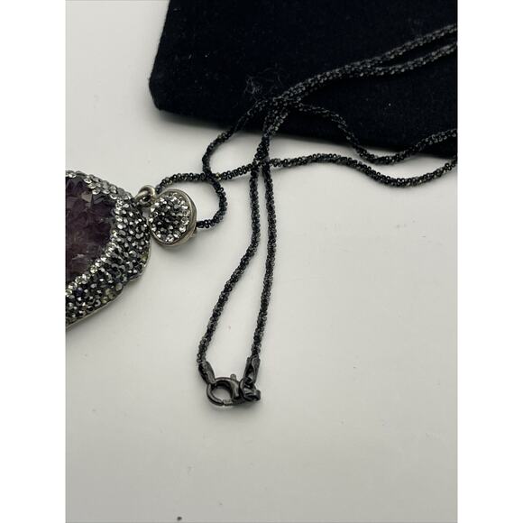 Raw Amethyst Sterling Silver Necklace Pendant 925 Druzy - Picture 13 of 16